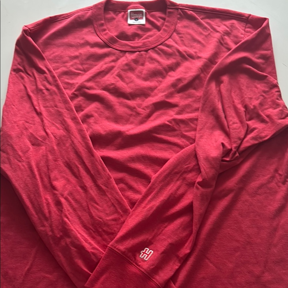HOMAGE Red Long Sleeve Tee with Crew Neck and Ribbed Collar